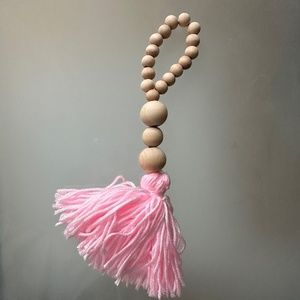 Bohemian Wooden Bead Tassel Pink  - 8 inches Boho